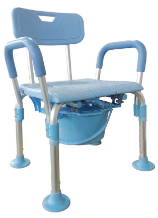 霧面陽(yáng)極藍(lán)色方型座板無上層帶靠背板帶扶手大圓底腳墊帶圓形四耳便桶洗澡椅  型號(hào)：YM-F29-2-
